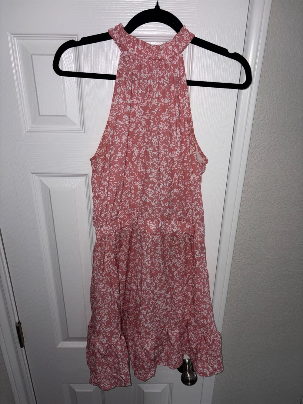 Floral Halter Neck Mini Sundress in Dusty Rose & White